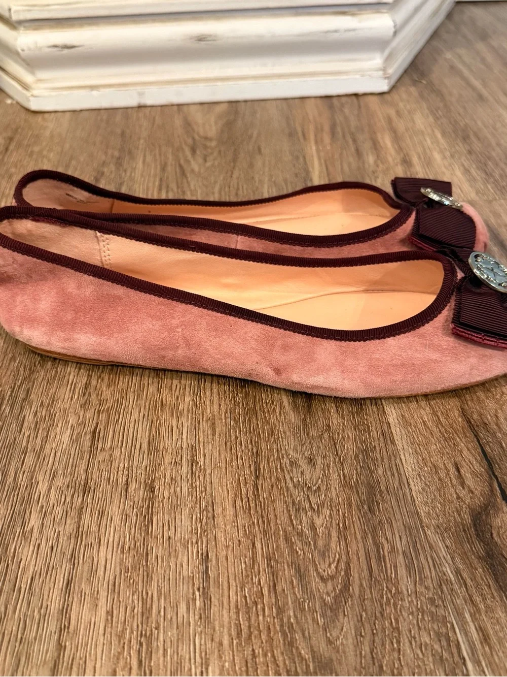 Kate Spade Shoes Womens Sz 8.5M Fontana Pink Mauve Suede Ballet Flats Bow Preppy